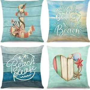 Nautical Beach pillow case covers set of 4 w hidden zippers